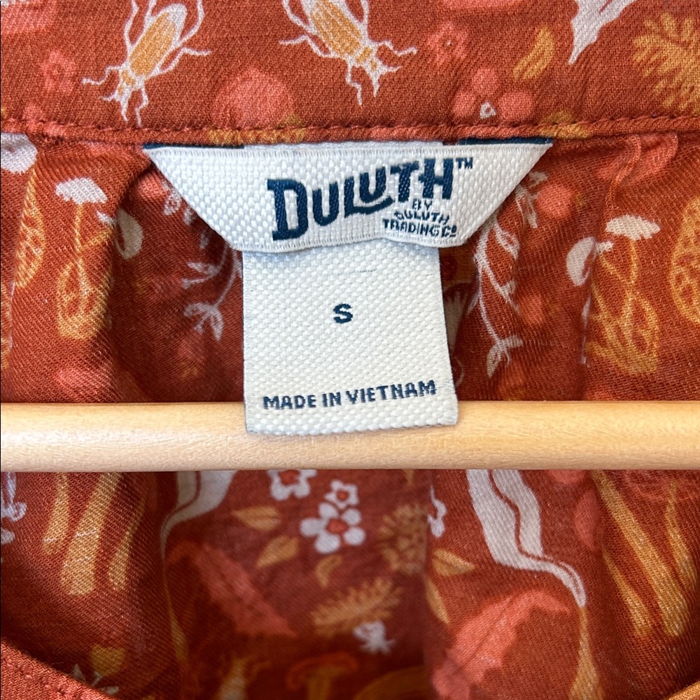 Duluth Trading Co Orange 100% Organic Cotton Patterned Blouse - Picture 2 of 9